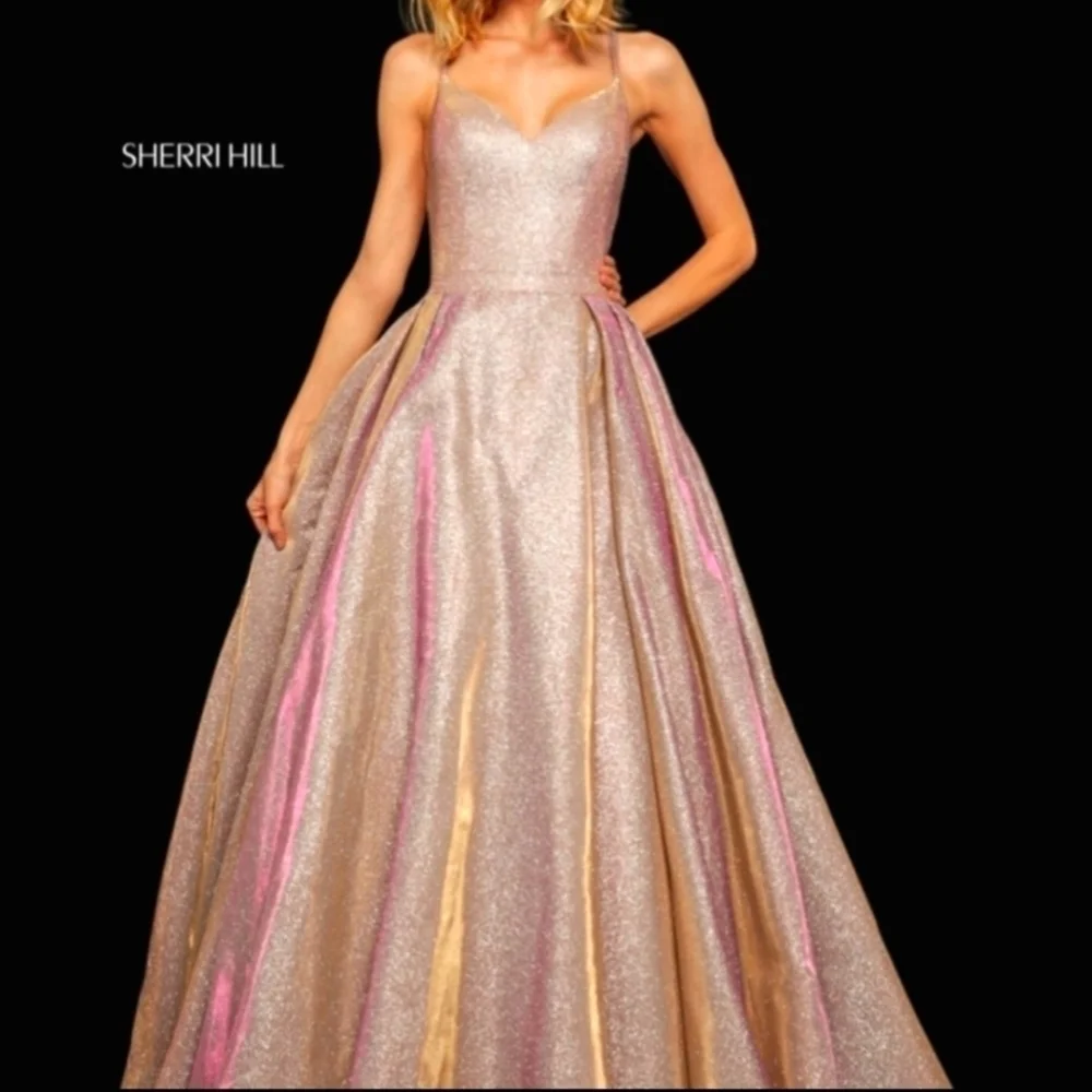 Sherri Hill rose gold iridescent prom dress size 8